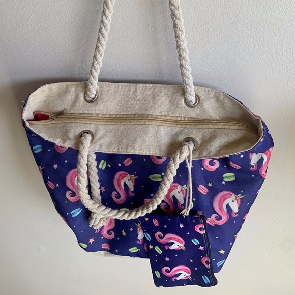 Unicorn and Macarons Canvas Beach Bag - Picture 5 of 9